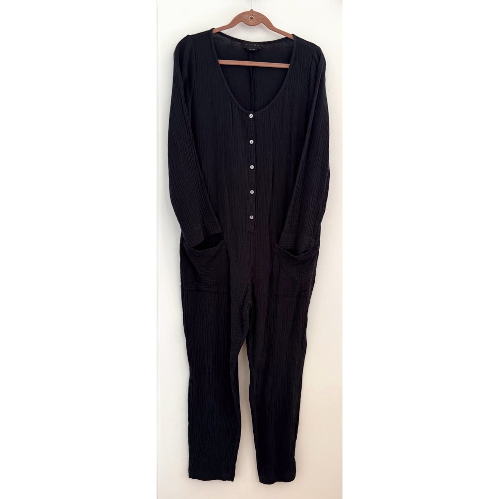 Hatch Maternity & Nursing Black Cotton Gauze Button Up Jumpsuit